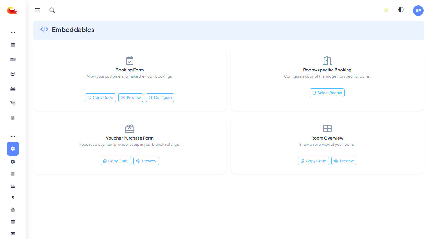 Booking widget preview showing a date selected and the list of available time slots matching the configured schedule
