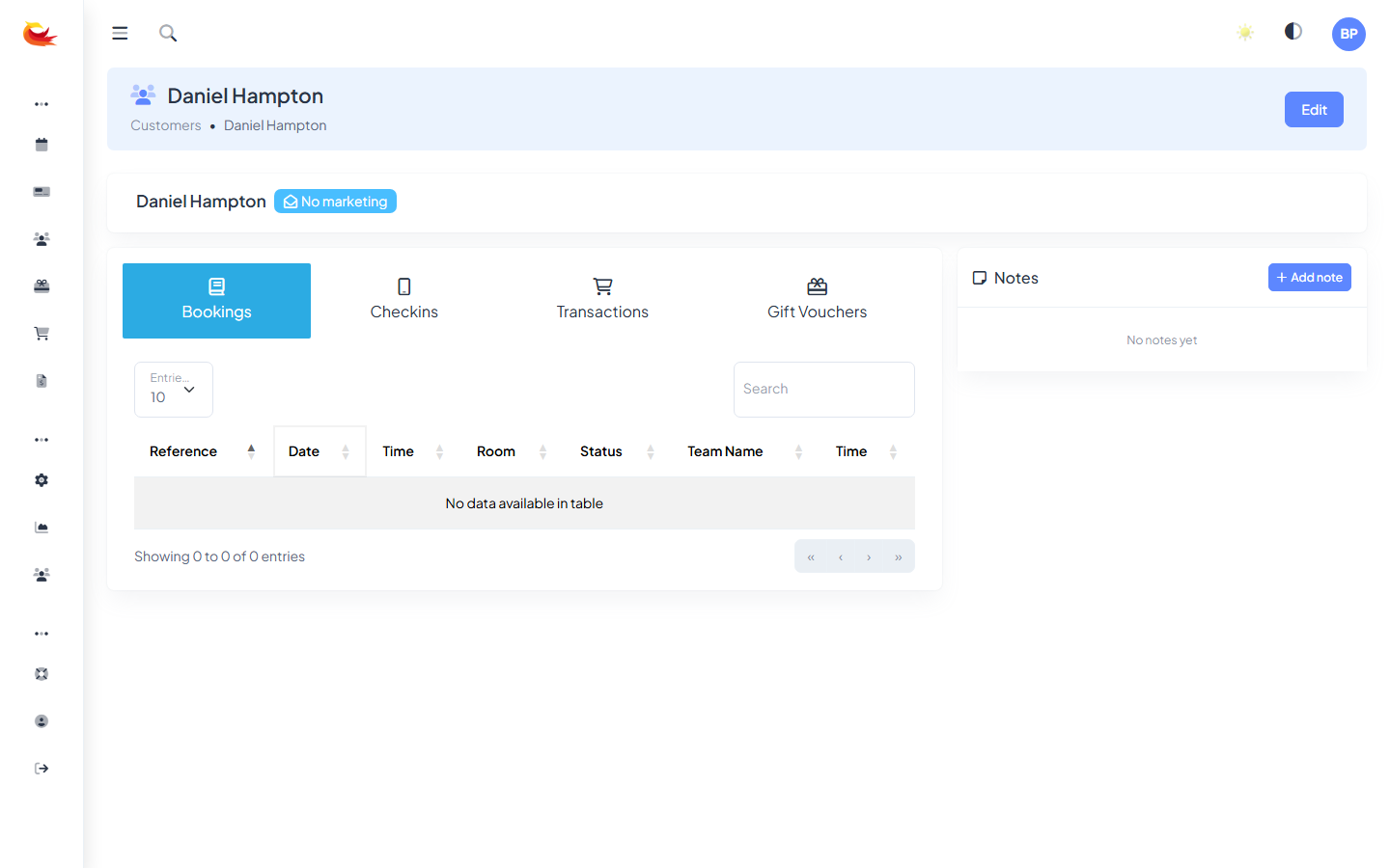 Voucher detail page showing the amount, balance, code, recipient details, and action buttons (Print, Email, Copy Link)